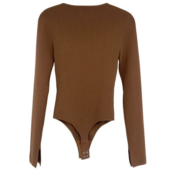 Pistola Jenny Thong Bodysuit Brown Split Cuff Square Neckline Size Small - Picture 6 of 10